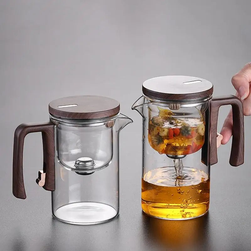 Glass Teapot with Wooden Handle & Filter