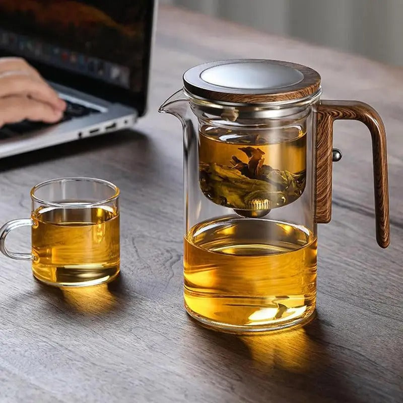 Glass Teapot with Wooden Handle & Filter