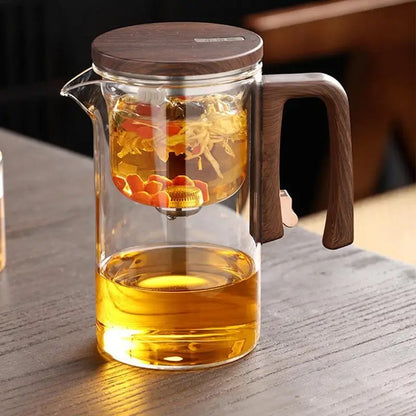 Glass Teapot with Wooden Handle & Filter