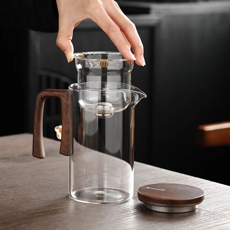 Glass Teapot with Wooden Handle & Filter