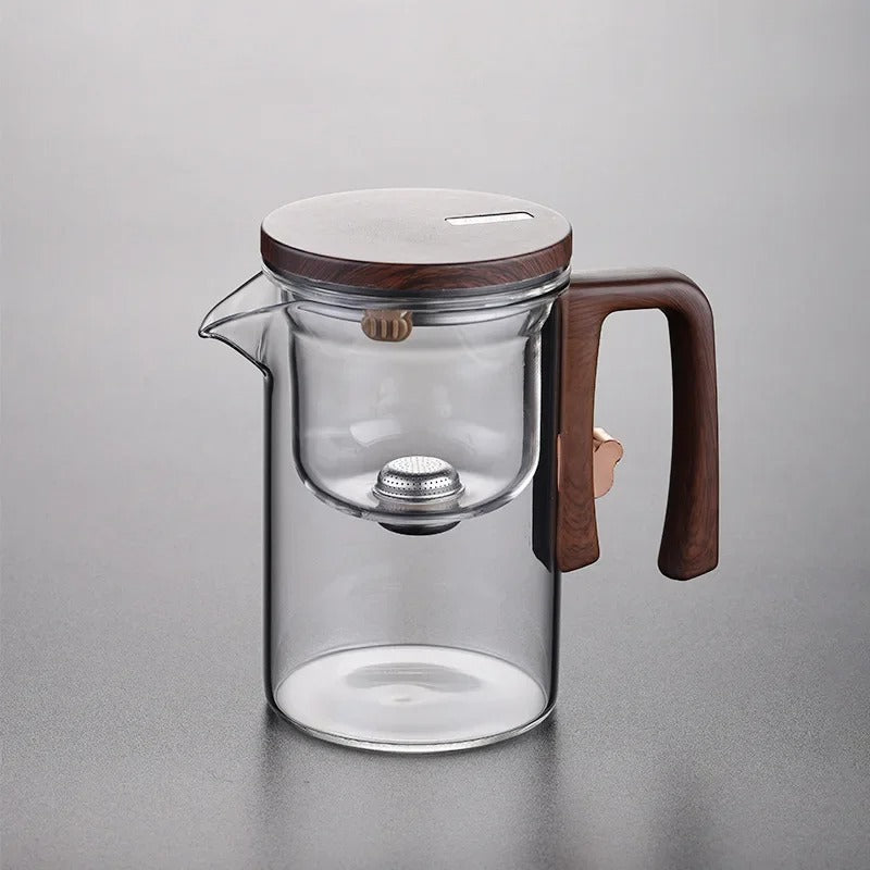 Glass Teapot with Wooden Handle & Filter