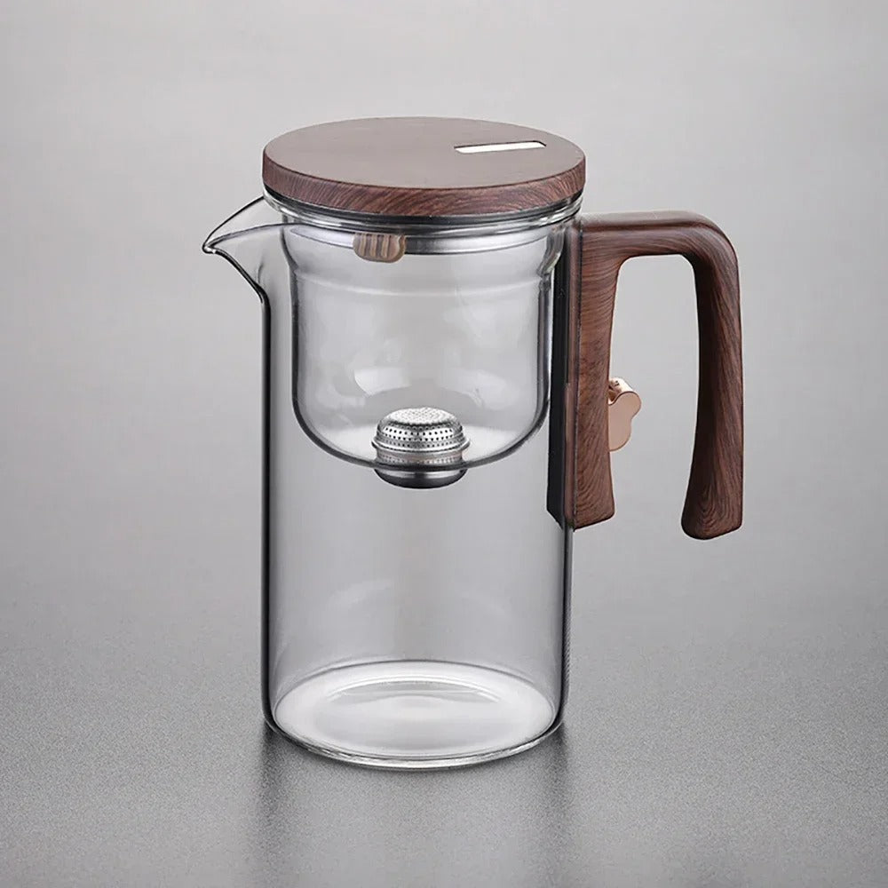 Glass Teapot with Wooden Handle & Filter